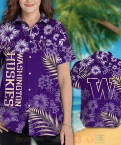 NCAA Washington Huskies Purple Flowers Hawaiian Shirt