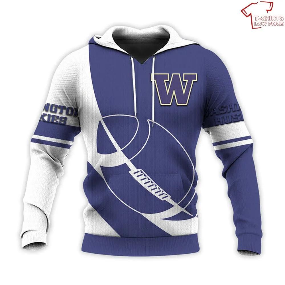 NCAA Washington Huskies Purple White 3D Hoodie