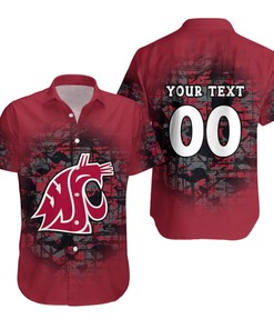 NCAA Washington State Cougars Custom Text Number Red Camo Vintage Hawaiian Shirt