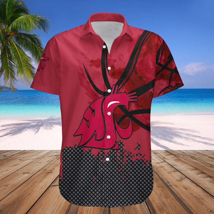 NCAA Washington State Cougars Custom Text Number Red Grunge Pattern Hawaiian Shirt