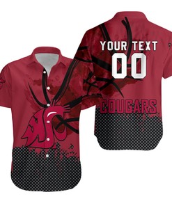 NCAA Washington State Cougars Custom Text Number Red Grunge Pattern Hawaiian Shirt