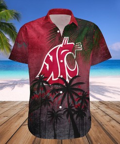 NCAA Washington State Cougars Red Coconut Tree Tropical Grunge Hawaiian Shirt