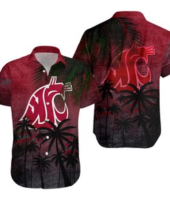 NCAA Washington State Cougars Red Coconut Tree Tropical Grunge Hawaiian Shirt