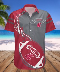 NCAA Washington State Cougars Red Grey Flame Ball Hawaiian Shirt