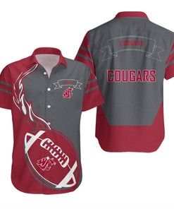 NCAA Washington State Cougars Red Grey Flame Ball Hawaiian Shirt