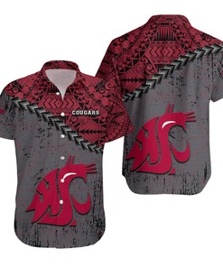 NCAA Washington State Cougars Red Grey Grunge Polynesian Tatto Hawaiian Shirt