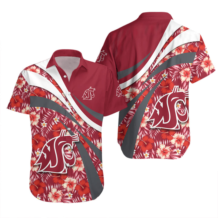 NCAA Washington State Cougars Red Hibiscus Style Hawaiian Shirt
