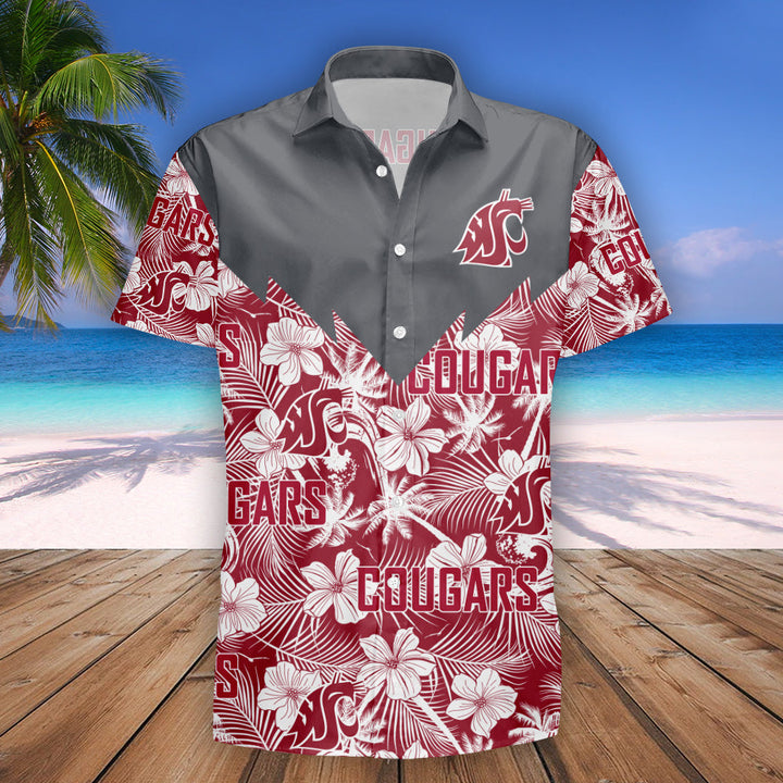 NCAA Washington State Cougars Red White Flowers Hawaiian Shirt