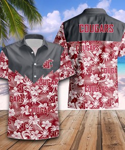 NCAA Washington State Cougars Red White Flowers Hawaiian Shirt