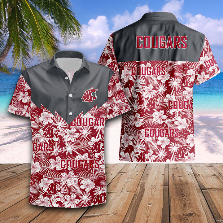 NCAA Washington State Cougars Red White Flowers Hawaiian Shirt