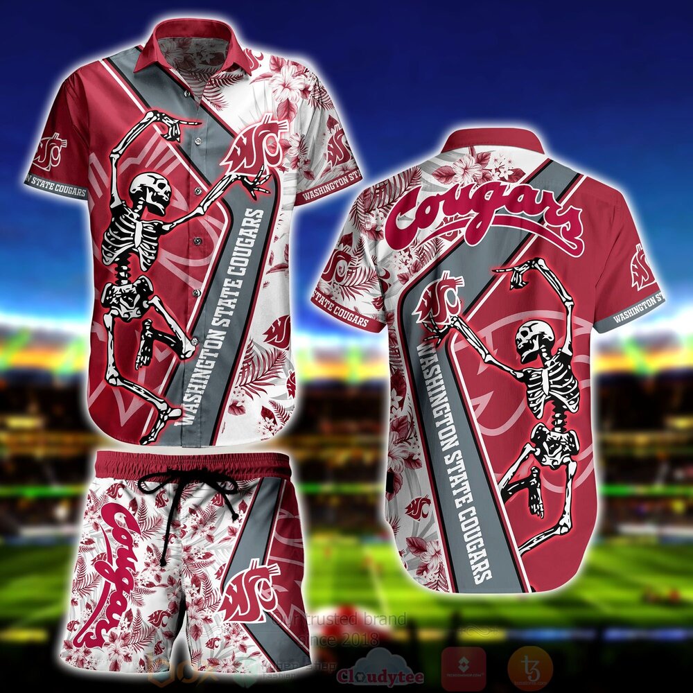 NCAA Washington State Cougars Skeleton Aloha Shirt Ver 2