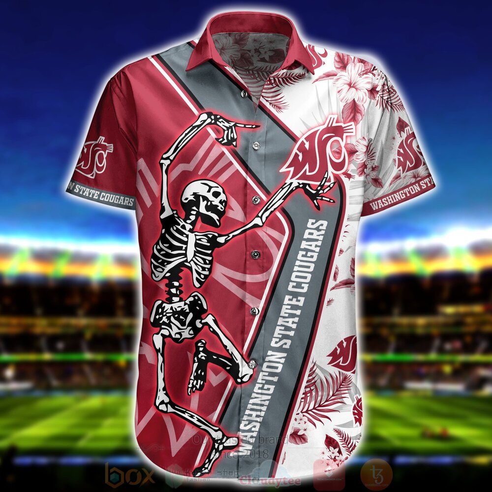 NCAA Washington State Cougars Skeleton Aloha Shirt Ver 2