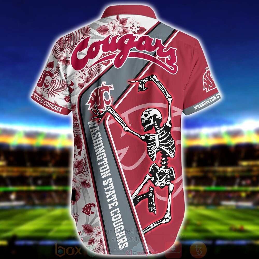 NCAA Washington State Cougars Skeleton Aloha Shirt Ver 2
