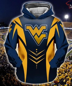 NCAA West Virginia Mountaineers Blue Gold 3D Hoodie All Over Printed for Men