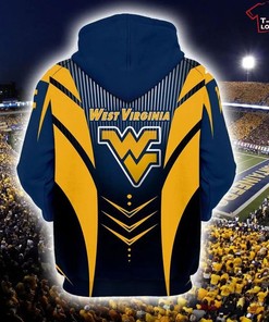 NCAA West Virginia Mountaineers Blue Gold 3D Hoodie All Over Printed for Men