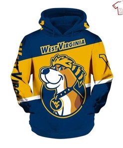 NCAA West Virginia Mountaineers Blue Gold 3D Hoodie All Over Printed for Men Women