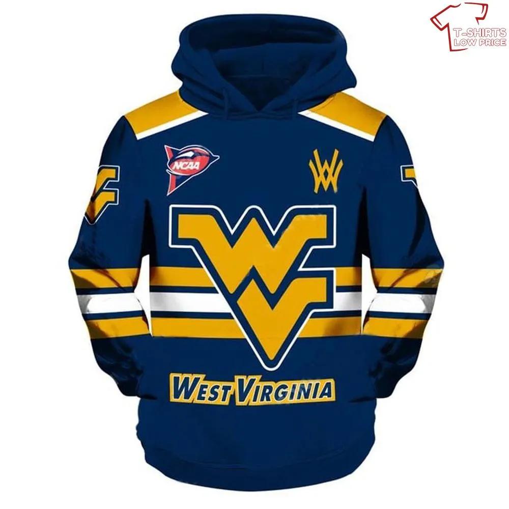 NCAA West Virginia Mountaineers Blue Gold 3D Hoodie for Men Women