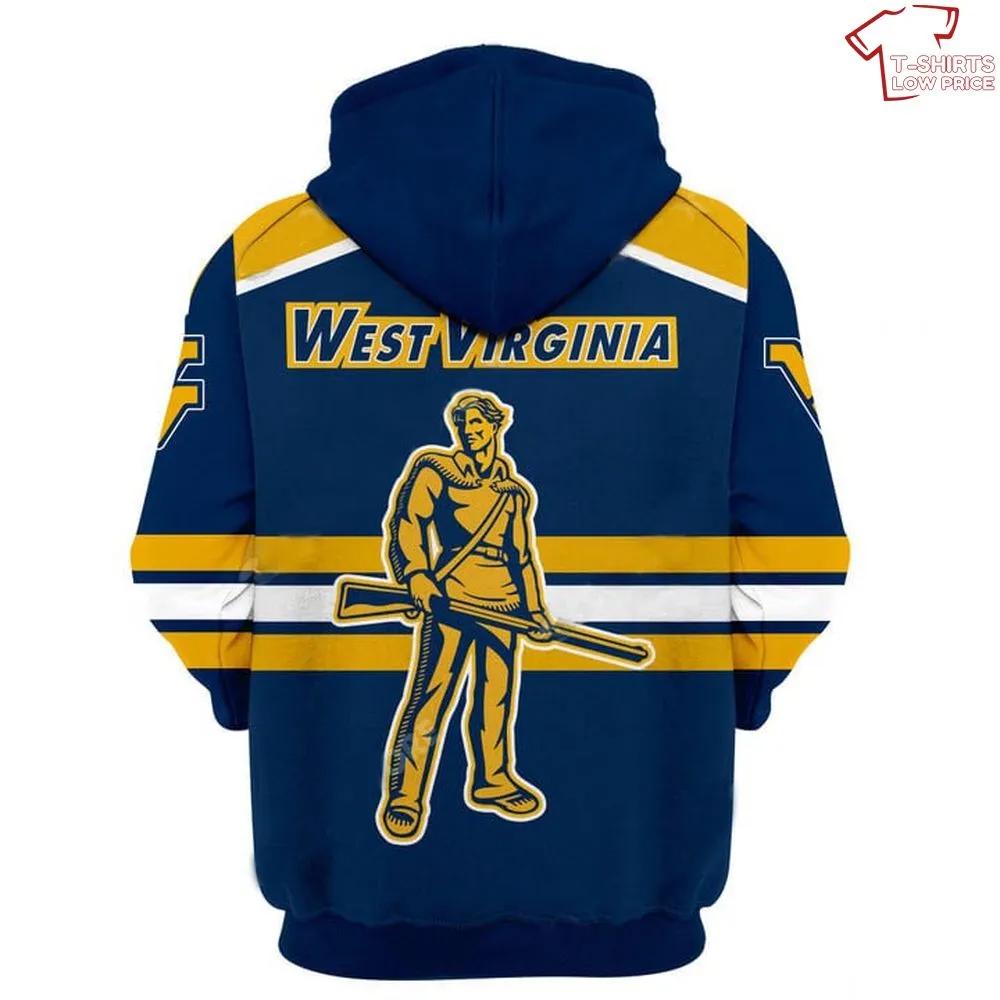 NCAA West Virginia Mountaineers Blue Gold 3D Hoodie for Men Women