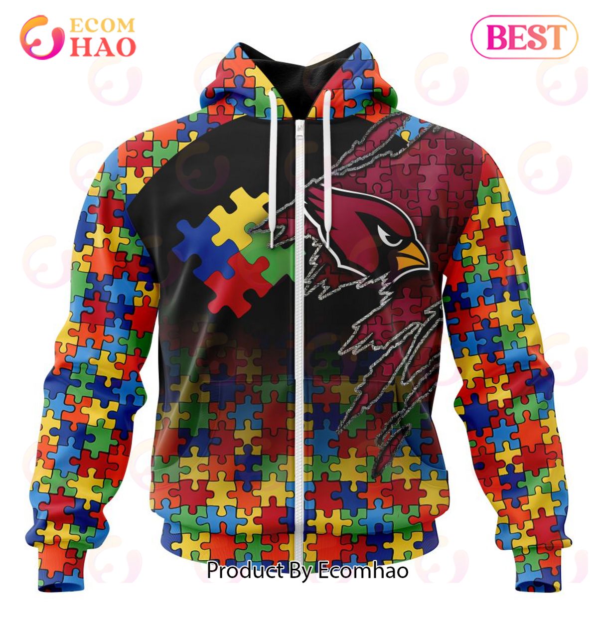 NFL Arizona Cardinals Specialized With Autism Awareness Concept 3D Hoodie
