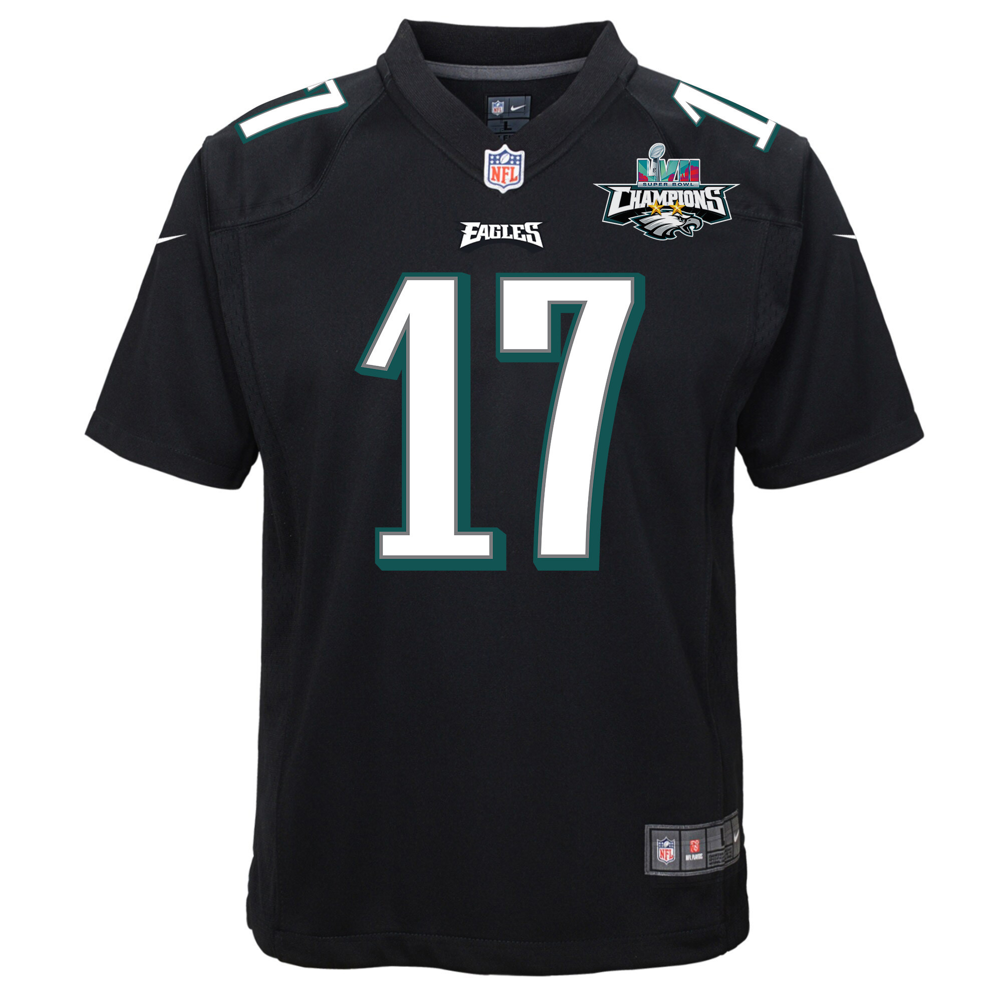 Nakobe Dean 17 Philadelphia Eagles Super Bowl LVII Champions 2 Stars Youth Game Jersey - Black