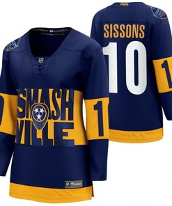 Nashville Predators 10 Colton Sissons 2022 Stadium Series Women Navy Jersey Jersey