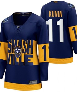 Nashville Predators 11 Luke Kunin 2022 Stadium Series Women Navy Jersey Jersey