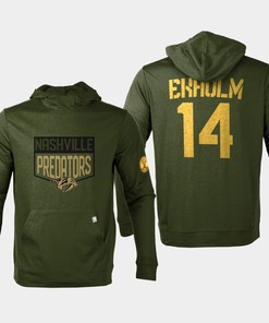 Nashville Predators 14 Mattias Ekholm 2022 Salute to Service Olive Pullover