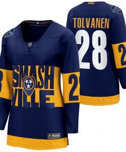 Nashville Predators 28 Eeli Tolvanen 2022 Stadium Series Women Navy Jersey Jersey