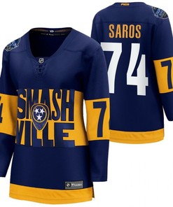 Nashville Predators 74 Juuse Saros 2022 Stadium Series Women Navy Jersey Jersey