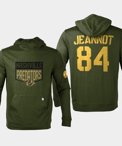 Nashville Predators 84 Tanner Jeannot 2022 Salute to Service Olive Pullover