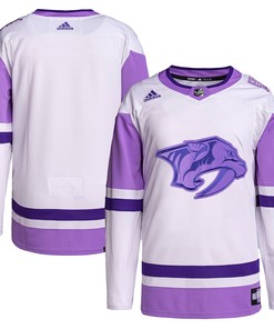 Nashville Predators Adidas Hockey Fights Cancer Primegreen Authentic Blank Practice Jersey - White/purple Nhl
