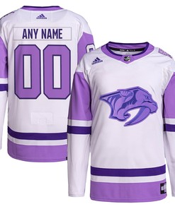 Nashville Predators Adidas Hockey Fights Cancer Primegreen Authentic Custom Jersey - White/purple Custom Jerseys Nhl