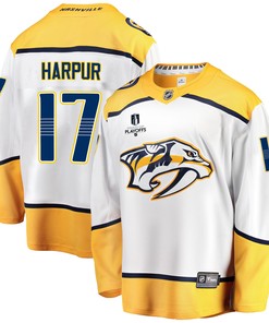 Nashville Predators Ben Harpur 17 Away 2022 Stanley Cup Playoffs Breakaway Men Jersey - White