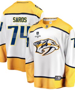 Nashville Predators Juuse Saros 74 Away 2022 Stanley Cup Playoffs Breakaway Men Jersey - White