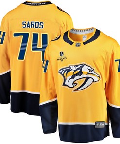Nashville Predators Juuse Saros 74 Home 2022 Stanley Cup Playoffs Breakaway Men Jersey - Gold