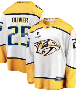 Nashville Predators Mathieu Olivier 25 Away 2022 Stanley Cup Playoffs Breakaway Men Jersey - White