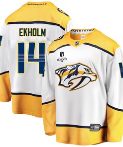 Nashville Predators Mattias Ekholm 14 Away 2022 Stanley Cup Playoffs Breakaway Men Jersey - White