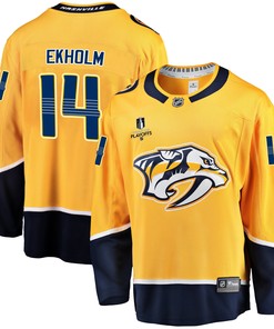 Nashville Predators Mattias Ekholm 14 Home 2022 Stanley Cup Playoffs Breakaway Men Jersey - Gold