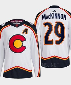 Nathan MacKinnon 29 Reverse Retro 2.0 2022 Colorado Avalanche White Jersey Primegreen