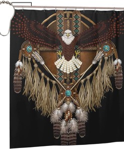 Native American Bald Eagle Mandala Shower Curtain Set - Waterproof Fabric Bathroom Accessories for Home Decor