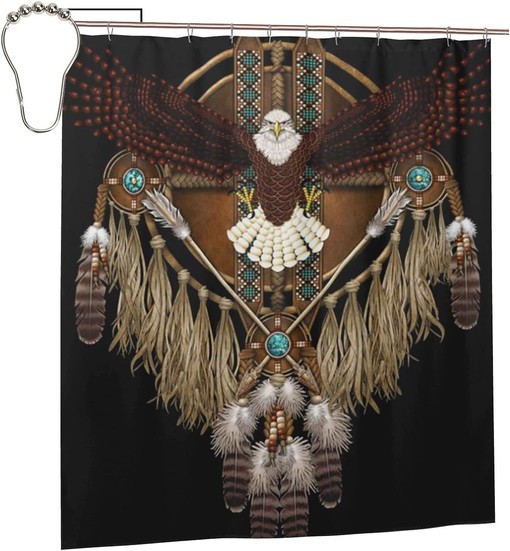 Native American Bald Eagle Mandala Shower Curtain Set - Waterproof Fabric Bathroom Accessories for Home Decor