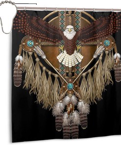 Native American Bald Eagle Mandala Shower Curtain Set - Waterproof Fabric Bathroom Accessories for Home Decor