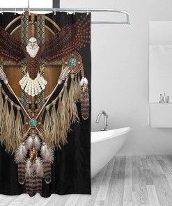 Native American Bald Eagle Mandala Shower Curtain Set - Waterproof Fabric Bathroom Accessories for Home Decor