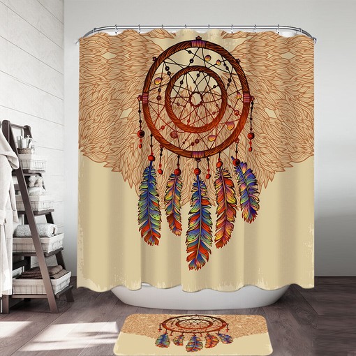 Native American Dream Catcher Shower Curtain in Beige - Perfect for Bathroom Decor