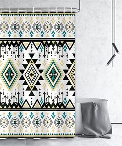 Native American Shower Curtain - Colorful Geometric Pattern for Southwest Bathroom Decor