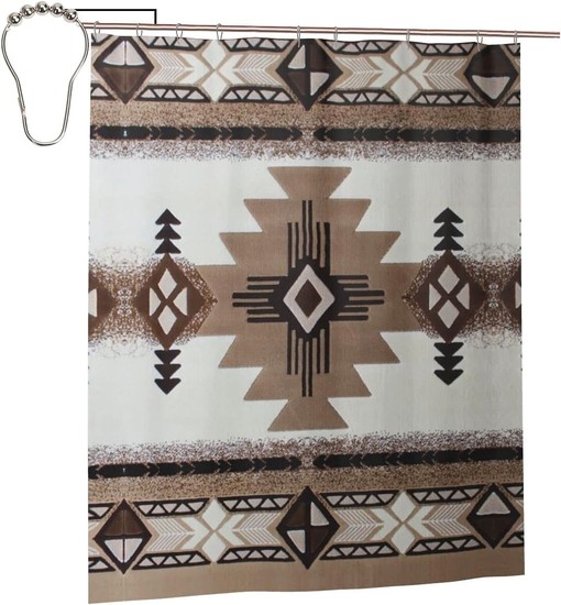 Native American Shower Curtain - Western-themed Bathroom Decor with Metal Grommets and Hooks