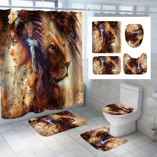 Native American Spirit - Lion Girl Shower Curtain for Bathroom Decor