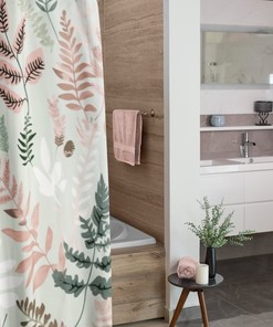Natural Ferns Boho Shower Curtain - Ferns and Pastel Pink for Nature Lovers