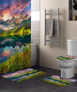 Natural Landscape Scenery Beautiful Dreamy Sundown Sunset Lake Shower Curtain for a Scenic Bathroom Decor