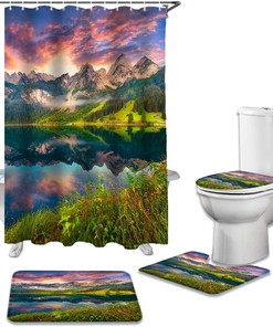 Natural Landscape Scenery Beautiful Dreamy Sundown Sunset Lake Shower Curtain for a Scenic Bathroom Decor